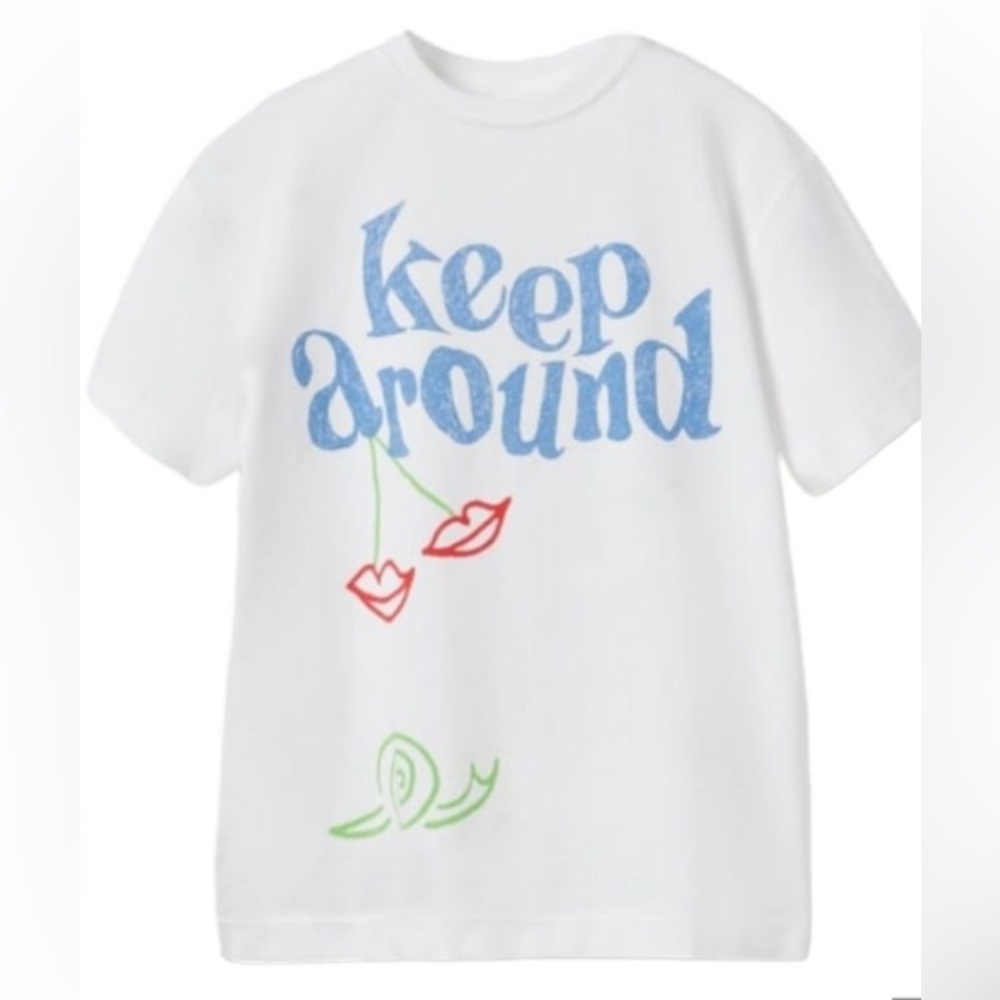 ZARA - White cotton t-shirt featuring a "keep around" graphic